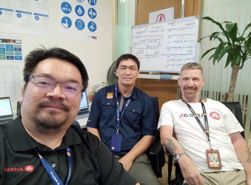 Three colleagues in a site office.