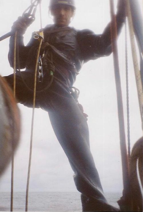 Jimi Gill on the ropes, Brent Alpha, North Sea.